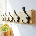 Dseap Coat Rack Wall Mounted - 24" Long 6 Tri Hooks, Heavy Duty Wooden Wall Coat Hanger Coat Hook for Clothes Hat Jacket Clothing, Weathered Light Natural and Black, Pack of 2