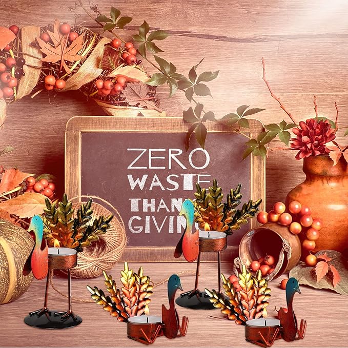 Sieral 12 Pieces Thanksgiving Candle Holder Metal Turkey Tea Light Candle Holders Thanksgiving Table Centerpieces Decoration Turkey Candlesticks for Fall Holiday Fireplace Home Centerpiece