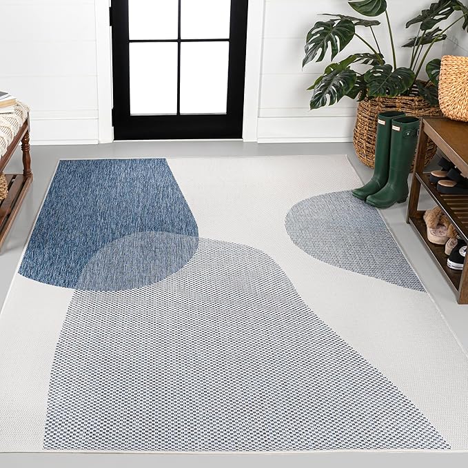 JONATHAN Y Geometric Organic Shapes Indoor Outdoor Area Rug 4X6 Cream/Navy, Zia Modern for Backyard, Patio, Porch, Easy-Cleaning, High Traffic, Pet-Friendly, Non-Shedding (TSN306B-4)