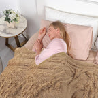 Tuddrom Decorative Extra Soft Faux Fur Throw Blanket 50" x 60",Solid Reversible Fuzzy Long Hair Shaggy Blanket,Fluffy Cozy Plush Fleece Comfy Microfiber Fur Blanket for Couch Sofa Bed,Camel