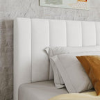 Allewie Twin Bed Frame/Velvet Upholstered Bed Frame with Vertical Channel Tufted Headboard/Strong Wooden Slats/Platform Bed Frame/Mattress Foundation/Box Spring Optional/Easy Assembly/White