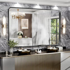 Hasipu Black Bathroom Wall-Mounted Mirror 59x39 Inch Rounded Rectangle Vanity Mirror Metal Framed Wall Mirrors Anti-Rust Surface Mount (Hangs Horizontal or Vertical)
