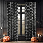 NICETOWN Black Voile Sheer with Glitter Silver Web, Grommet Halloween Spider Pattern for Window Decor, Party & Seasonal Home, W54 x L96, 2 Panels