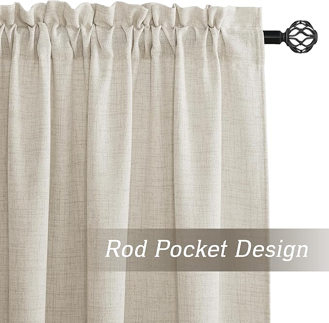 RYB HOME Living Room and Dining Room Curtains and Drapes Linen Sheer, Light Filtering Curtains 95 inches Long, Weave Textured/Rod Pocket, Cream Colored, W 52 x L 95 inches, 2 Panels Set