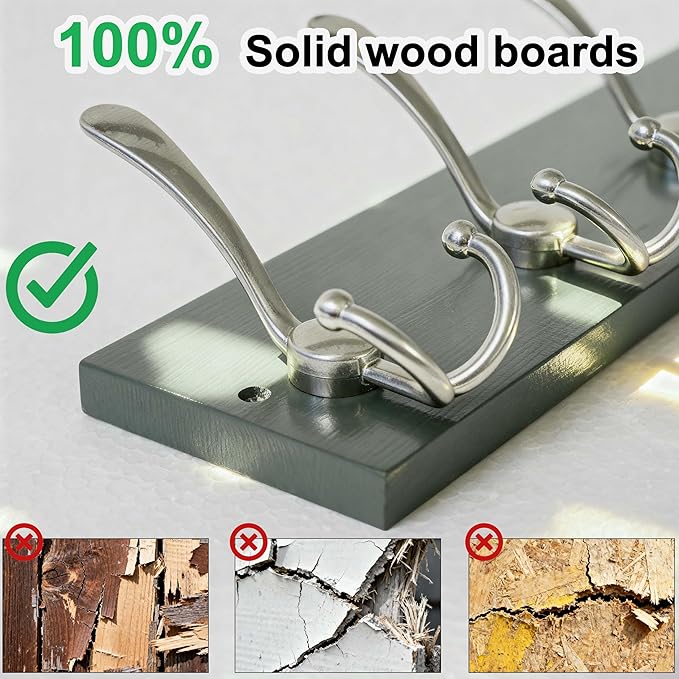 SKOLOO Creations Forest Green Solid Wood Wall Mounted Coat Rack, 5 Hooks, 17" Long - Kitchen, Mudroom, Entryway, Bathroom - Includes Mounting Hardware, Wall Coat Hanger, Towel Rack, Pack of 2