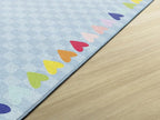 Flagship Carpets Schoolgirl Style Blue with Rainbow Hearts Border Educational Area Rug for Kids Room Seating Décor, Children's Classroom, Play Carpet for Teaching and Playroom, 5' x 7'6", Blue