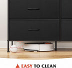 WLIVE Wide Dresser with 6 Drawers, TV Stand for 50 Inches TV, Entertainment Center with Metal Frame, Wooden Top, Fabric Storage Dresser for Bedroom, Hallway, Entryway, Black and Rustic Brown