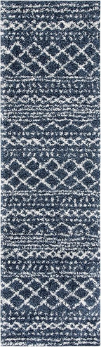 SAFAVIEH Arizona Shag Collection Runner Rug - 2'3" x 10' Runner, Slate Blue & Ivory, Moroccan Design, Non-Shedding, 1.6-inch Thick, Ideal for High Traffic Areas in Living Room, Bedroom (ASG741L-210)