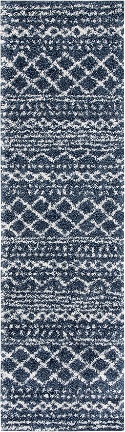 SAFAVIEH Arizona Shag Collection Runner Rug - 2'3" x 10' Runner, Slate Blue & Ivory, Moroccan Design, Non-Shedding, 1.6-inch Thick, Ideal for High Traffic Areas in Living Room, Bedroom (ASG741L-210)