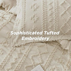 Bedsure Tufted Boho Comforter Set California King Size - Beige Boho Bed Set, GentleSoft™ 3 Pieces Farmhouse Shabby Chic Embroidery Bedding, Gifts for Woman, Soft Jacquard Comforter for All Seasons