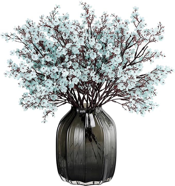 JAKY-Global Babys Breath Fabric Cloth Artificial Flowers 6 Bundle European Fake Silk Plants Decor Wedding Party Decoration Bouquets Real Touch DIY Home Garden (Grey Blue)