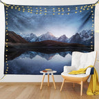 Lunarable Star Tapestry Queen Size, Night Sky with Milky Way Over a Mountain Landscape Lake Cosmos Galaxy Scenery Universe, Wall Hanging Bedspread Bed Cover Wall Decor, Queen Size, Brown Blue