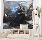 Lunarable Viking Tapestry, Thor Mjolnir and Thunder Flying Over Mountains Angry Warrior from Norse Myths, Wide Wall Hanging for Bedroom Living Room Dorm, 80" X 60", Grey Yellow