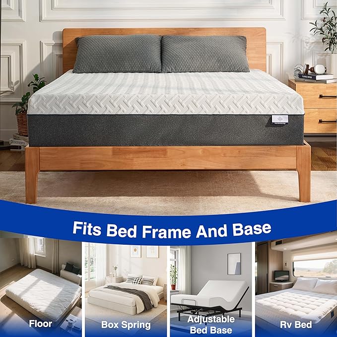 10 Inch Green Tea Memory Foam Mattress, Twin Mattress in a Box, Gel Infused Foam for Pressure Relief and Cool Sleep, CertiPUR-US Certified, Medium Firm