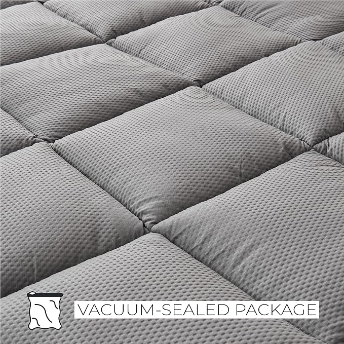 Great Bay Home King Mattress Topper. Thick, Elastic Corner Mattress Protector and Cover. Ultra-Soft Pillowtop Mattress Pad. Fits Mattresses Up to 18" (King, Light Grey)