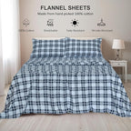 RUVANTI Flannel Sheets Full Size - 100% Cotton Double Brushed Bed Sheets Set, Deep Pockets 16 Inches, All Seasons Breathable & Extra Soft Full Sheets, Warm & Cozy, 4 Piece, Illusion Check