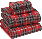 RUVANTI Flannel Sheets Full Size - 100% Cotton Double Brushed Bed Sheets Set, Deep Pockets 16 Inches, All Seasons Breathable & Extra Soft Full Sheets, Warm & Cozy, 4 Piece, Red Plaid