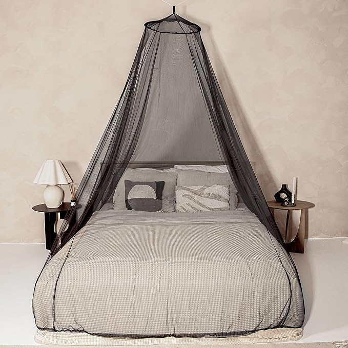 Black Mosquito Net for Single to King-Sized Beds – 2 Openings or Fully-Enclosed Bed Canopy – Conical Design for Decoration or Travel – Free Bag & Hanging Kit for Easy Setup