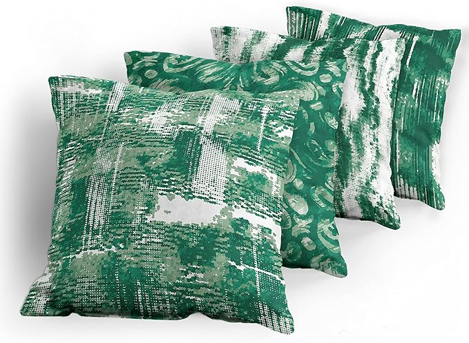 Ambesonne Vintage Throw Pillow Cushion Case Pack of 4, Abstract Grunge Effect Brushstrokes and Waving Striping Stains Paisley Drops, Modern Accent Double-Sided Digital Printing, 18", Forest Green