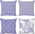 Ambesonne Vintage Throw Pillow Cushion Case Pack of 4, Monochrome Design Grid Trellis Quatrefoil Mesh and Dahlia Flowers Modern Print, Modern Accent Double-Sided Digital Printing, 20", Lavender White