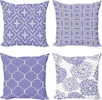 Ambesonne Vintage Throw Pillow Cushion Case Pack of 4, Monochrome Design Grid Trellis Quatrefoil Mesh and Dahlia Flowers Modern Print, Modern Accent Double-Sided Digital Printing, 20", Lavender White