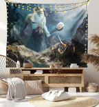 Lunarable Viking Tapestry, Heroes of Valhalla with Mythological Frost Giant Norse Culture Watercolor Design, Wide Wall Hanging for Bedroom Living Room Dorm, 80" X 60", Grey Blue