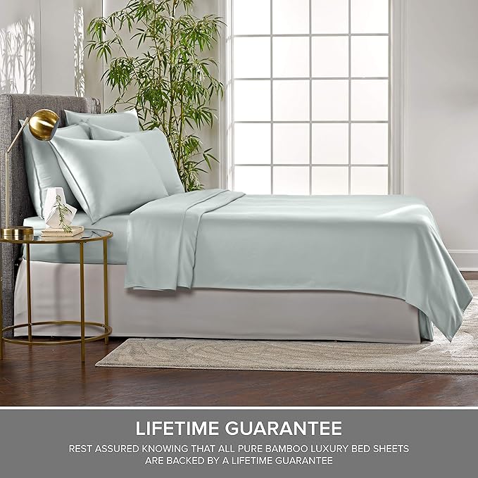 Short Queen Sheets by Pure Bamboo for RV Camper (60"x75") - Genuine 100% Organic Viscose Derived from Bamboo Bed Sheet Set, Soft & Cooling, Lifetime Quality Promise (Short Queen, Sea Glass)