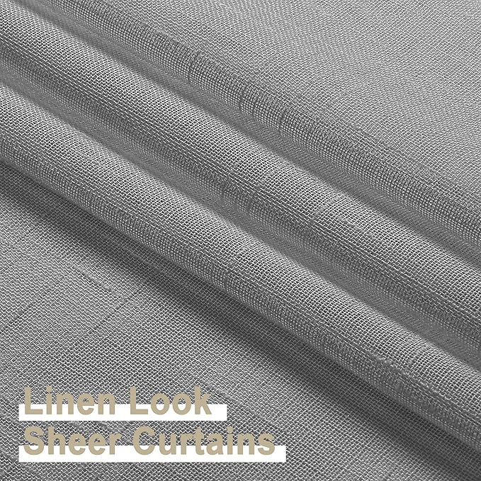 Aiyufeng Kirei Elegant Grey Linen Look Sheer Curtains for Window Decor, Rod Pocket Gray Flax Window Treatment Privacy with Light Filter Vertical Drapes for Bedroom, Charcoal Grey, W40 x L63, 2 Panels