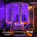 JMEXSUSS 300LED Purple Christmas Lights with Remote, Curtain Hanging Light Plug in, 8 Modes Purple String Lights for Bedroom Window Wall Party Backdrop Halloween Christmas Decorations