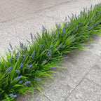 Fake Outdoor Plants Artificial Monkey Grass 12 Bundles Purple Faux Flowers for Outdoors Plastic Plant Outside Porch Patio Yard Planters Window Box Decor (12 Bundles Purple Monkey Grasses)