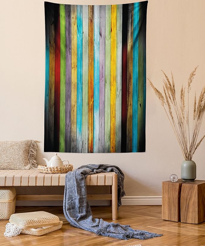 Lunarable Colorful Tapestry, Vertical Wood Planks in Carpentry Oak Timber Rustic Country, Fabric Wall Hanging Decor for Bedroom Living Room Dorm, 23" X 28", Brown