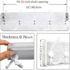 WEBI Coat Rack Wall Mounted,Wood Coat Hooks Wall Mount,16" Hole to Hole,Large Coat Hanger Wall Hook Rack,5 Triple Hooks for Hanging Coats,Hats,Jacket,Clothes,Entryway,White,2 Packs