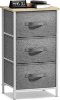 Sorbus Nightstand with 3 Drawers - Bedside Furniture & Night Stand End Table Dresser with Steel Frame, Wood Top, Easy Pull Fabric Bins for Home, Bedroom Accessories, Office & Dorm