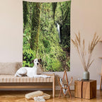 Lunarable Woodland Tapestry Twin Size, Waterfall in Deep Forest Scenery in The Woods Green of Earth Covering Plants, Wall Hanging Bedspread Bed Cover Wall Decor, Twin Size, Forest Green