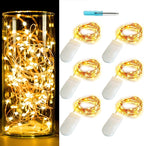 [6-Pack] 7Feet Starry String Lights,Fairy String Lights 20 Micro Starry LEDs On Copper Wire, 2pcs CR2032 Batteries Included,For Wedding Centerpiece,Party,Christmas Table Decor(Copper Warm White)