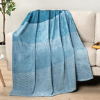Pavilia Blue Ombre Fleece Blanket for Twin Size Bed, Soft & Cozy Microfiber Gift Decorative Blanket, 60x80