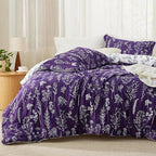 Bedsure Queen Comforter Set - Dark Purple Bed Set, 3 Pieces Cute Floral Bedding, 1 Soft Reversible Botanical Flowers Comforter and 2 Pillow Shams