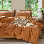 MooMee Bedding Duvet Cover Set 100% Washed Cotton Linen Like Textured Breathable Durable Soft Comfy (Solid Burnt Orange, Super King 108"x98")