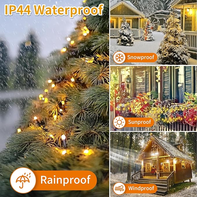 RPGT Christmas Light 100 LEDs 41ft Green Cable Wire Fairy String Twinkle Lights Plug in 12 Modes for Xmas Tree, Party, Indoor,Outdoor, Garden, Wedding, Home Decoration (Warm White)