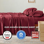 Bedsure California King Sheet Sets, Cooling Sheets, Rayon Derived from Bamboo, Breathable & Soft, Deep Pocket Up to 16 Inches, Hotel Luxury Silky Bedding for Hot Sleepers, Burgundy