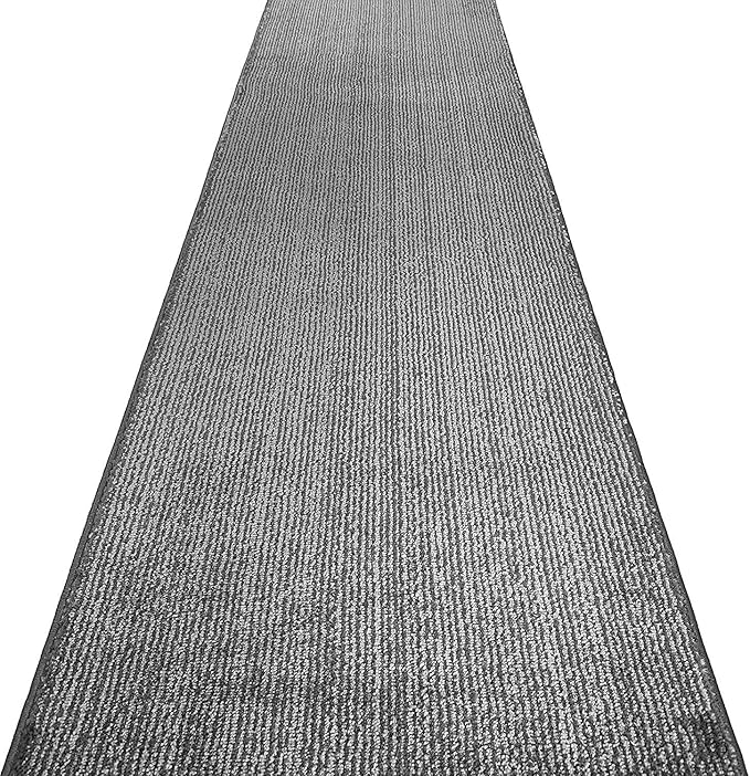 Custom Length Cut to Size Wide Width Carpet Runner Rug for Hallways, Skid Resistant Latex Rubber Backed, 31 inch Wide X Customized Length, Stripe Grey, 31 inch X 4 feet, Doormat Size