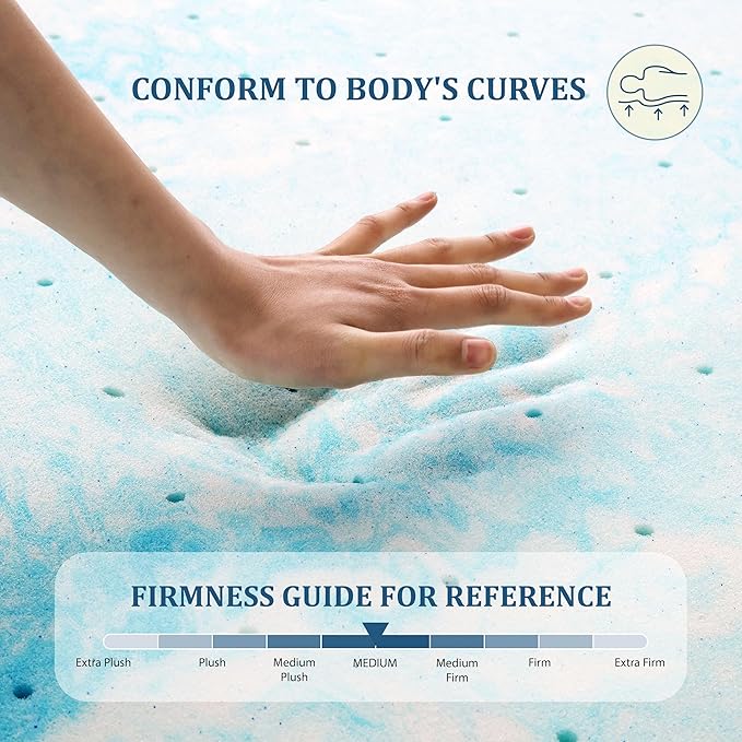 EGO Topper 3 Inch King Memory Foam Mattress Topper, Gel Foam Mattress Topper for Pressure Relief, Ventilated Design Bed Topper in a Box, CertiPUR-US Certified, 76"×80", Medium