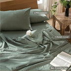 MooMee Bedding Duvet Cover Set 100% Washed Cotton Linen Like Textured Breathable Durable Soft Comfy (Heathered Green, Full 80"x90")
