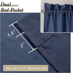 Aiyueng Kirei 2 PCS Faux Linen Navy Blue Kitchen Sheer Curtains 36 inch Length, Soft Lightweight Textured Short Cafe Curtains for Farmhouse Bathroom Bedroom Small Windows, Each 30Wx36L inch, Navy