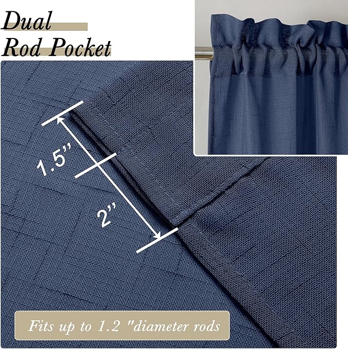 Aiyufeng Navy Blue Sheer Curtains/Valances 14 Inch Length for Kitchen, Small Short Casual Voile Valance Curtain Window Treatment Decor for Living Room Bathroom Cafe Laundry Basement, 60" W x 14" L