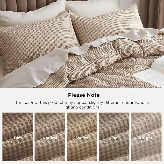 Bedsure Cotton Duvet Cover Full - 100% Cotton Waffle Weave Khaki Duvet Cover Set, GentleSoft™ and Breathable Tan Bedding Set for All Season, 3 Pieces, 80"x90"
