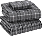 RUVANTI Flannel Sheets Twin XL Size - 100% Cotton Double Brushed Twin XL Sheet Sets, Deep Pockets 16 Inches, All Seasons Breathable & Extra Soft Bed Sheets, Warm & Cozy, 3 Piece, Grey Plaid