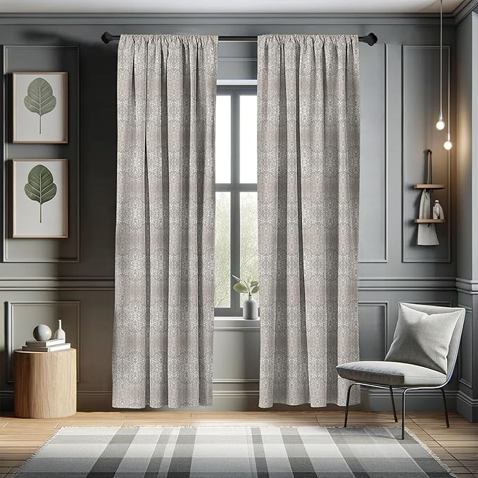 Ambesonne Grey Curtains, Victorian Lace Flowers and Leaves Retro Background Old Fashioned Graphic, Window Treatments 2 Panel Set for Living Room Bedroom, Pair of - 28" x 95", Warm Taupe