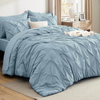 Bedsure Full Comforter Set Light Blue - Bed in a Bag Full Size Bedding Set 7 Pieces, GentleSoft™ Pintuck Bed Set Gift for Family, Pinch Pleat All Season Comforter with Sheets, Pillowcases & Shams