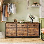 Huuger 9 Drawer Dresser, 47 Inch Dresser TV Stand for 50, 55 Inch TV, Entertainment Center with Drawers, for Bedroom, Closet, Rustic Brown